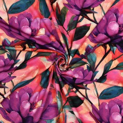 Tissu Viscose stretch - Tatiana pêche violet