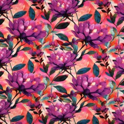 Tissu Viscose stretch - Tatiana pêche violet
