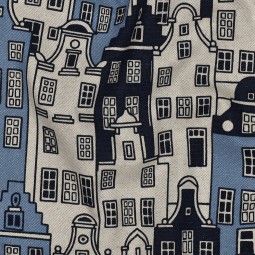 Tissu canvas - Maisons bleu