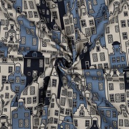 Tissu canvas - Maisons bleu