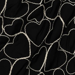 Tissu matelassé - Cœurs noir