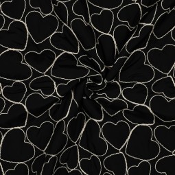 Tissu matelassé - Cœurs noir