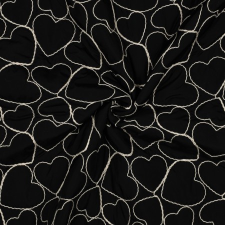 Tissu matelassé - Cœurs noir