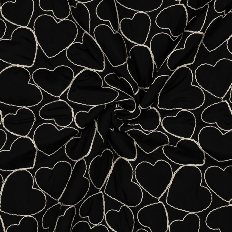 Tissu matelassé - Cœurs noir