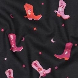 Tissu popeline - Cowboy boots noir
