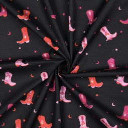 Tissu popeline - Cowboy boots noir