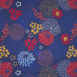 Tissu Katia fabrics - Popeline de coton - Red blue dahlias