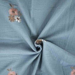 Tissu Katia Fabrics - Double gaze - Fleurs bleu