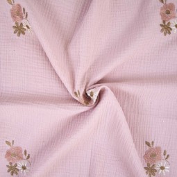Tissu Katia Fabrics - Double gaze - Fleurs rose