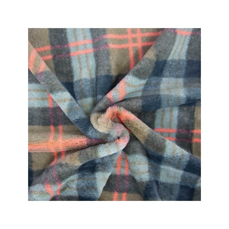 Tissu Katia fabrics - Fausse fourrure - Tartan bleu