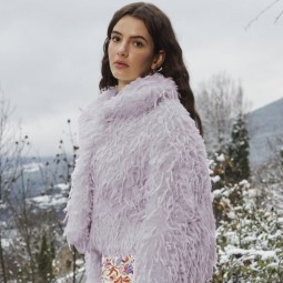 Tissu Katia fabrics - Fausse fourrure - Plumes lilas