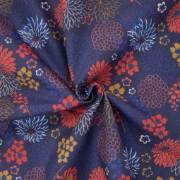Tissu Katia fabrics - Canvas - Dahlia rouge bleu