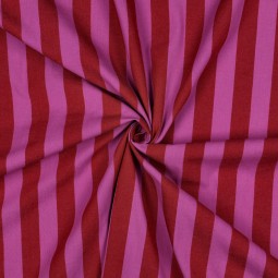 Tissu coton lavé - Rayures Rouge/fuchsia