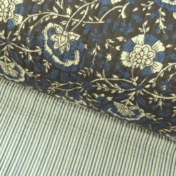 Tissu matelassé coton indienne - Delhi bleu