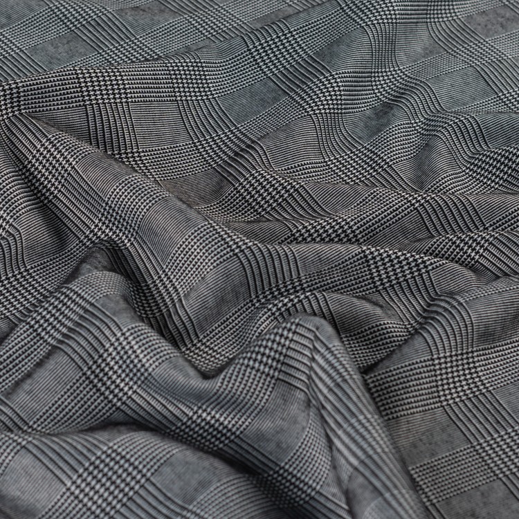 Tissu viscose et polyester - Pied de poule noir blanc