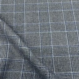 Tissu lainage italien - Carreaux fond gris