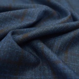 Tissu lainage italien - Carreaux fond bleu foncé