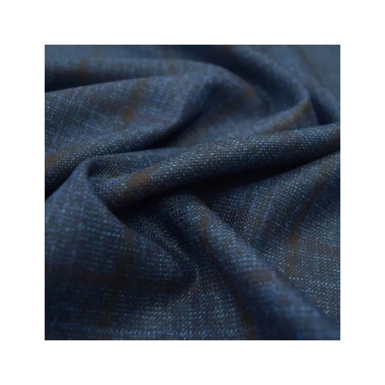 Tissu lainage italien - Carreaux fond bleu foncé