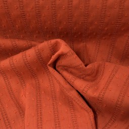 Tissu coton - Plumetis bande ajourée brique
