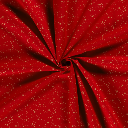 Tissu Popeline de coton - Rouge Etoile de noël or