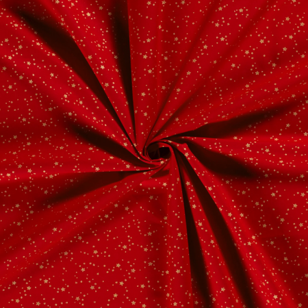 Tissu Popeline de coton - Rouge Etoile de noël or