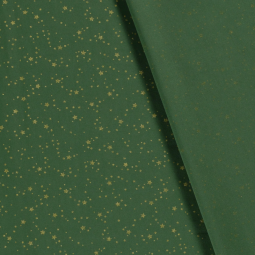Tissu Popeline de coton - Vert Etoile de noël or