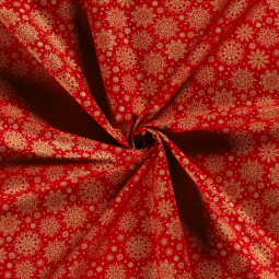 Tissu Popeline de coton - Rouge flocon de noël or