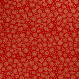 Tissu Popeline de coton - Rouge flocon de noël or