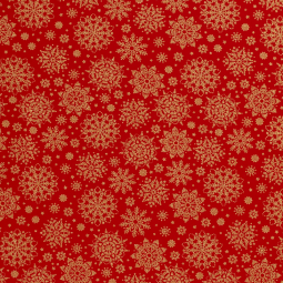 Tissu Popeline de coton - Rouge flocon de noël or