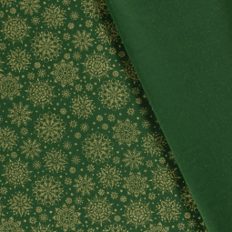 Tissu Popeline de coton - Vert flocon de noël or