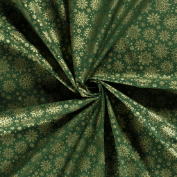 Tissu Popeline de coton - Vert flocon de noël or