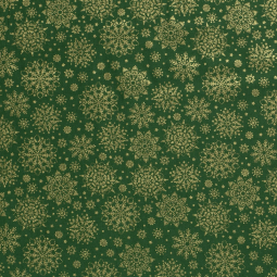 Tissu Popeline de coton - Vert flocon de noël or