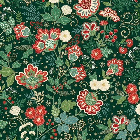 Tissu Noël - Adorn bloom green