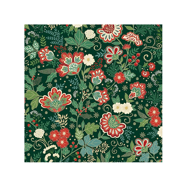 Tissu Noël - Adorn bloom green