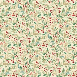 Tissu Noël - Adorn holly cream