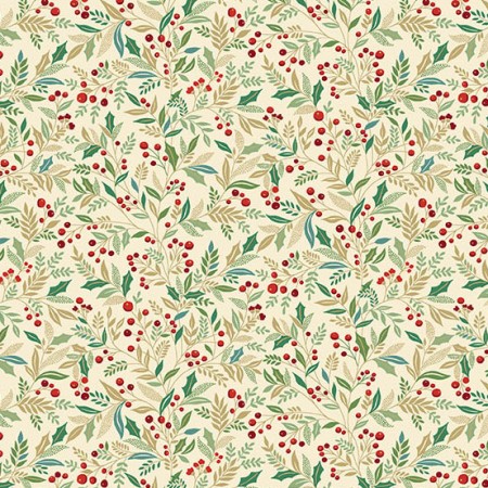 Tissu Noël - Adorn holly cream