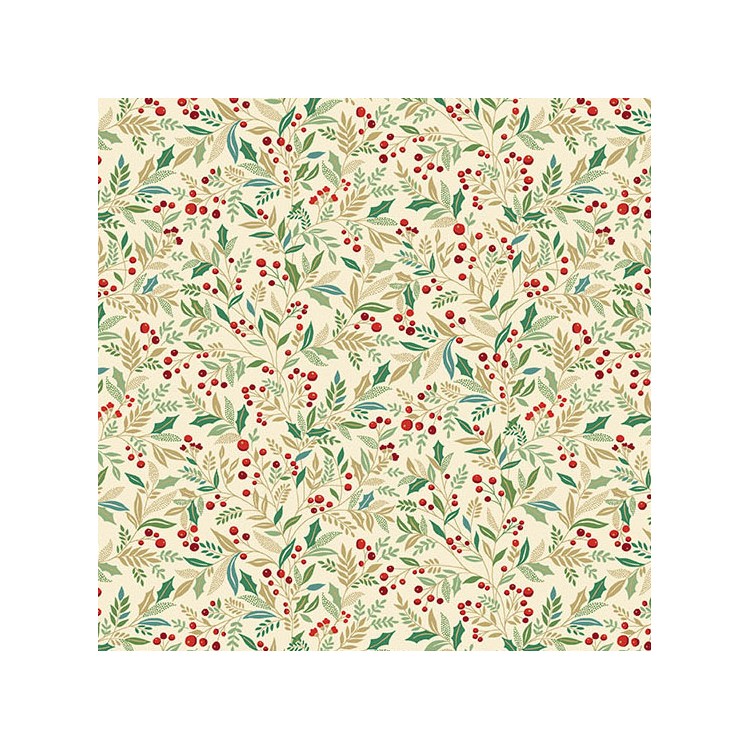 Tissu Noël - Adorn holly cream