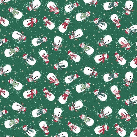 Tissu Noël - Country Christmas snowmen green