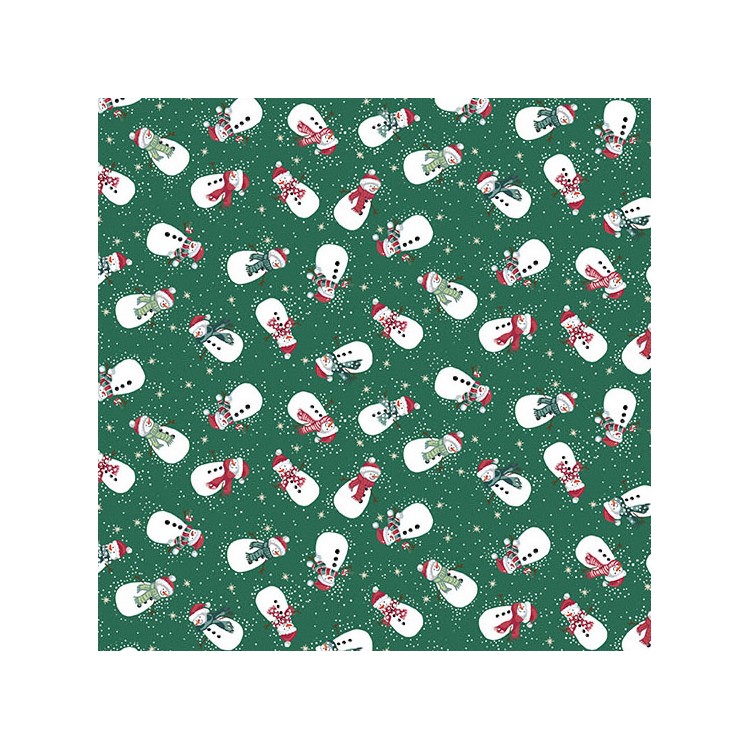 Tissu Noël - Country Christmas snowmen green