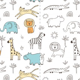 Tissu jersey multicolore au soleil - Cinq animaux