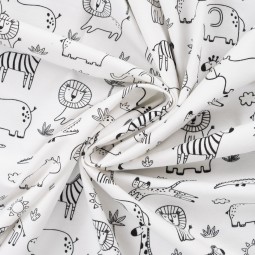 Tissu jersey multicolore au soleil - Cinq animaux