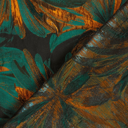 Tissu jacquard lurex - Fleurs bleu canard