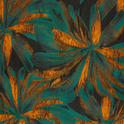 Tissu jacquard lurex - Fleurs bleu canard