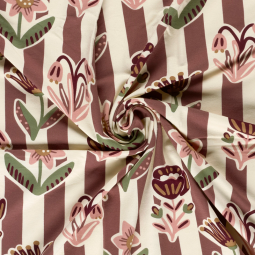 Tissu french terry - Fleurs beige