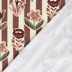 Tissu french terry - Fleurs beige