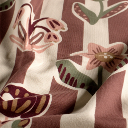 Tissu french terry - Fleurs beige