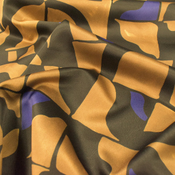 Tissu satin - Abstrait ocre et bleu électrique