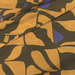 Tissu satin - Abstrait ocre et bleu électrique