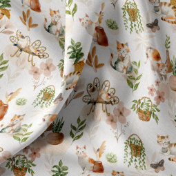 Tissu coton - Siamois beige vert