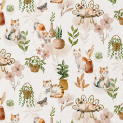 Tissu coton - Siamois beige vert
